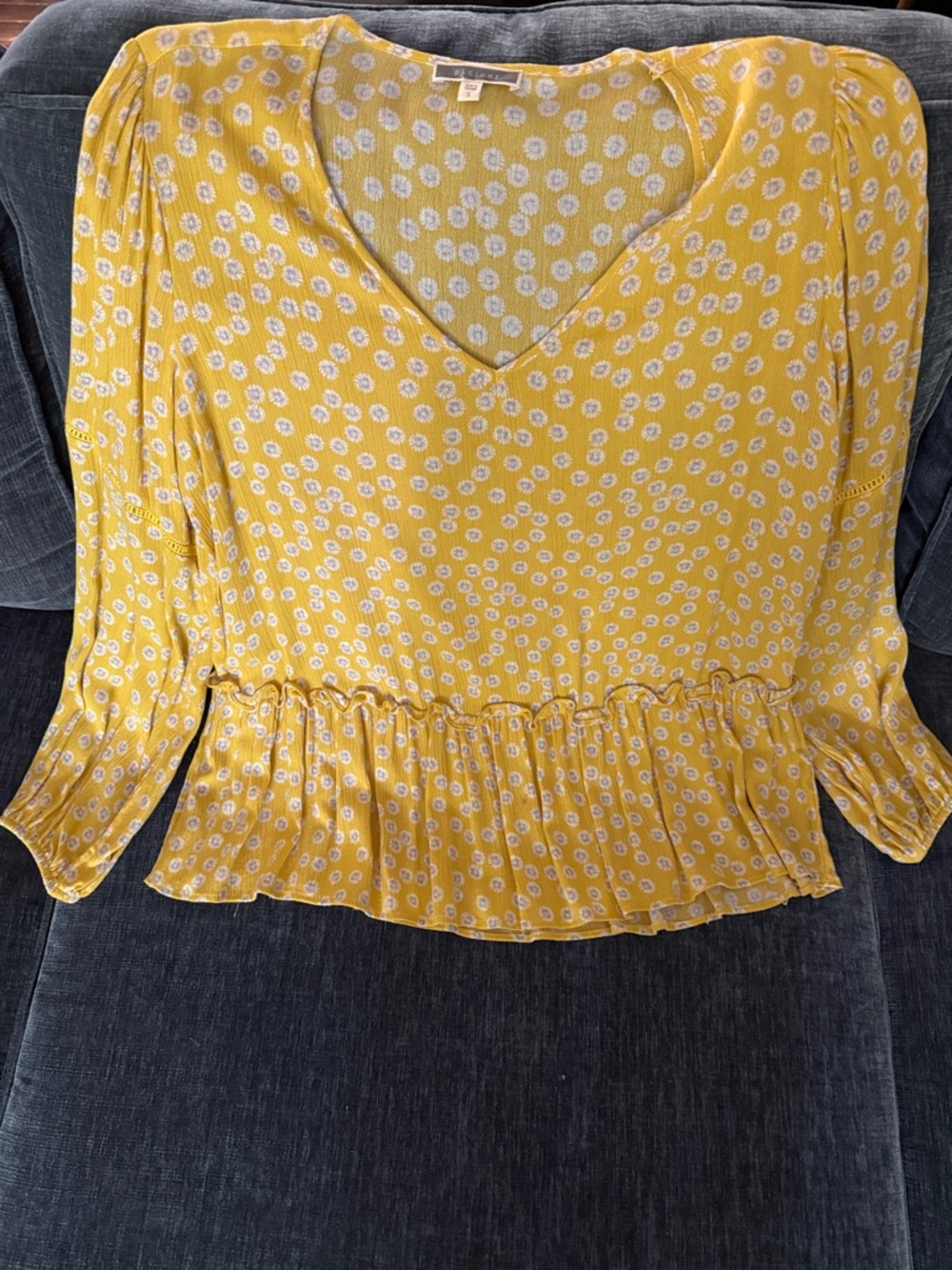 Pleione Yellow Floral V-Neck Peplum Blouse
